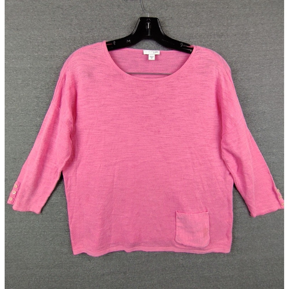 J Jill Womens Shirt XS Pink Linen Cotton Lightweight Knit Resort Beach Boxy